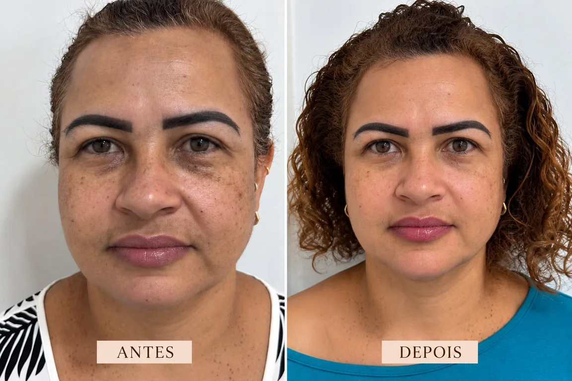 Antes e depois, de frente: Protocolo Essência Elleve